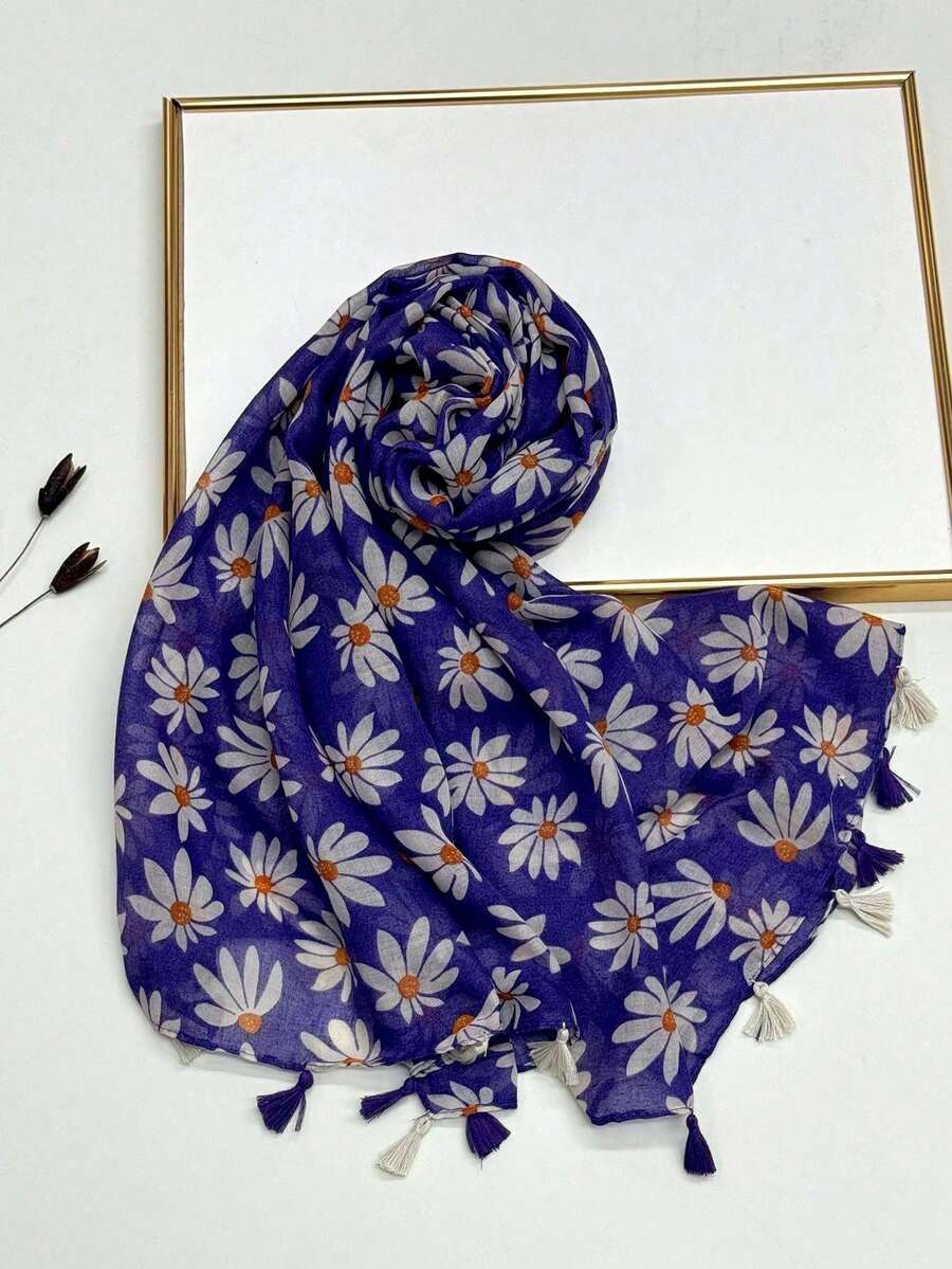1pc Simple Printed Scarf New Women's Silk Scarf Spring Summer Sun Protection Beach Towel Fashion Versatile Shawl Headscarf - Purple - View 1