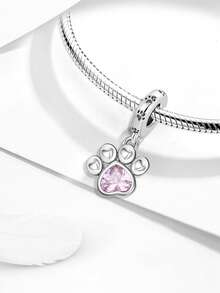 1pc 925 Sterling Silver Pink Paw Print Pendant Bead, Suitable For DIY Bracelet Jewelry For Women - Paw Prints - View 6