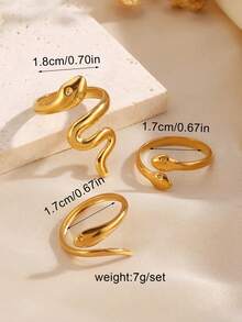 3件組不鏽鋼18K鍍金蛇形戒指套組，適合女性日常配戴，不鏽鋼飾品，萬聖節，女性戒指 - 彩色 - 查看 2