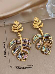 1Pair Summer Turtle Backed Leaves Abalone Shell Earrings For Women Stainless Steel Dangle Earrings For Travel Vacation Season Festival Jewelry Gifts - Multicolor - View 8