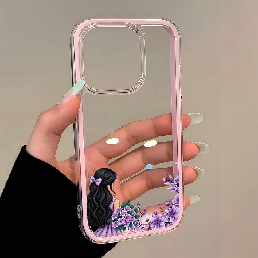 1 buah Casing Ponsel Bingkai Pink Transparan Minimalis Pelindung Lensa Anti Jatuh Anti Benturan Motif Gaun Ungu untuk Tampilan Belakang Wanita, Kompatibel dengan iPhone 16 Pro Max 17/16/15/14 Plus/13/12/11 Air dan Seri Lainnya - MultiWarna - View 1