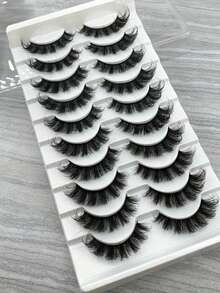 DH Striped Series D-Roll False Eyelashes 10 Pairs | Natural Simulated Hair Bundle, Fluffy Volume+Slim Texture, 3D Curling Lasting - View 8