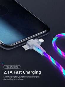 Glowing LED 3-In-1 Braided Fast Charging Cable, Multi Port USB-C/Lightning/Micro USB Cord, High Speed Charge & Data Sync For IPhone 17/16/15 Series Compatible With Samsung Galaxy, Ideal For Home Office Travel, Perfect Holiday Gift - Hot Pink - View 3