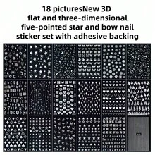 Colorful Nail Art Stickers, White And Pink Floral Pattern, 3D Self-Adhesive Nail Stickers, New 3D Flat And 3D Star And Bow Nail Art Sticker Set, With Adhesive Backing - Multicolor - View 11
