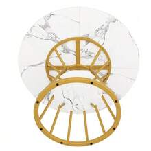 طقم طعام من 5 قطع، طاولة طعام مستديرة، طاولة طعام 100 * 100 * 76 سم (مع 4 كراسي)، طاولة قهوة مستديرة ل- 4 أشخاص، كرسي مخملي (مع طاولة طعام بسطح رخامي)، كرسي أسود - الذهبي - مشاهدة 5