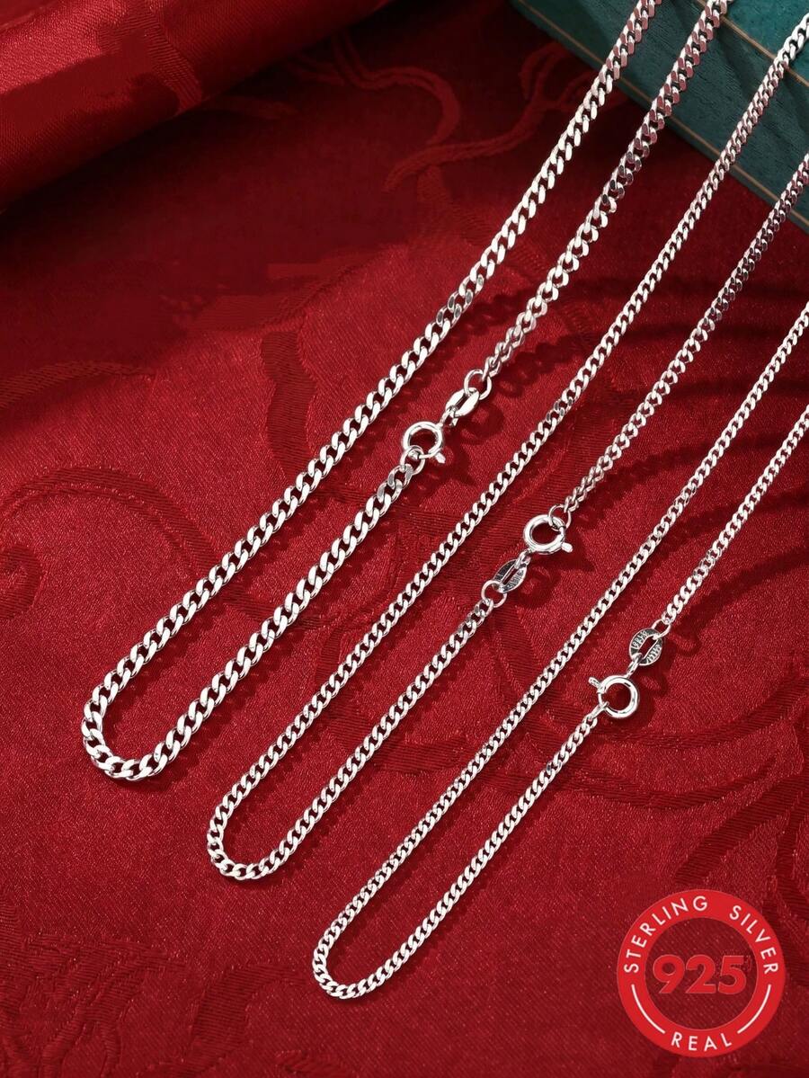 1pc S925 Sterling Silver Men's Necklace, Minimalist Silver Chain Necklace, Available In Multiple Sizes And Widths, Anti-Oxidation And Low Allergy, Suitable For Daily Wear And Gift For Both Men And Women