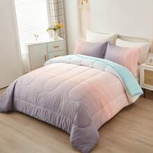 3Pcs Pink Comforter Set Double Queen King Size,Bed In A Bag Green Bedding Sets Botanical Microfiber Comforter Soft Lightweight Bed Set With Pillowcases For Wedding Items,Valentines Day Home Bed Room Decor,Easter Ramadan Gifts,All Season - 粉色 - 查看 2