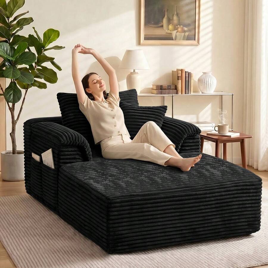 VerdeCore 48" Oversized Single Cloud Sofa Bed, Deep Seat Cushion, No Assembly Required, Boneless Fluffy Couch With Plush Cushions, Modern Sleeper Loveseat For Living Room, Bedroom, Small Spaces, Apartment, Movie Night - 黑色 - 查看 1