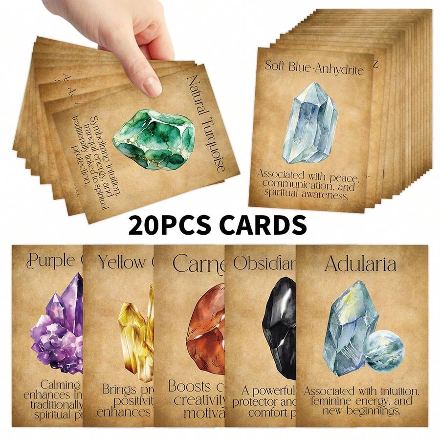 20 Crystal Healing Oracle Cards - Gemstone Guide Cards, Suitable For Spiritual Healing, Energy Work And Daily Meditation, Crystal Glitter Cards, Perfect Gift For Witches And Beginners