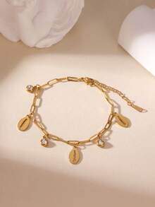 GEREIT 1pc Summer Vacation Style 18k Gold Plated Stainless Steel Starfish Shell Women's Bracelet, Suitable For Daily And Vacation Wear - Multicolor - View 11