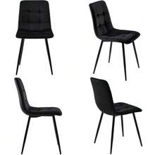 Rectangular Dining Table And Chairs Set Of 117 Cm With 4 Chairs, Modern Style, Black Velvet Chairs, Gold Table Legs. - 金色 - 查看 7
