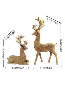Luxury Gold Beaded Reindeer Figurine Set (2pcs, Standing And Lying) - Modern Textured Deer Sculpture, Elegant Home Decor For Tabletop, Bookshelf, Mantel, Nordic Style Artistic Statue, Unique Housewarming Holiday Gift - Spotted Deer - View 6