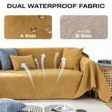 STACYPIK - Funda impermeable color jengibre para sofá seccional fundas de sofá de dos plazas funda de futón funda en forma de L protector de muebles antiarañazos para gatos para sofá de 2 cojines - Amarillo impermeable - Ver 8