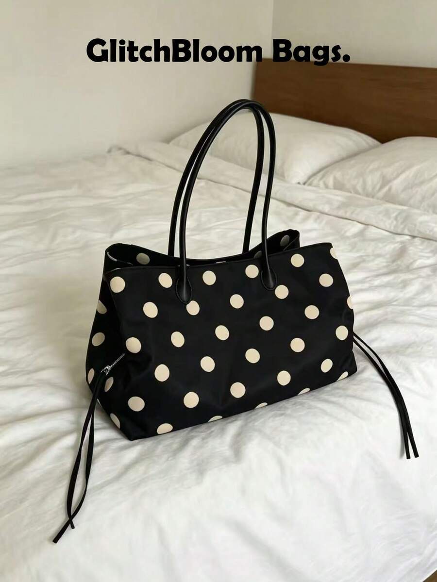 Black Large Capacity Tote Bag, Casual Nylon Shoulder Bag, Lightweight Work & Travel Handbag (No Accessories Included)
