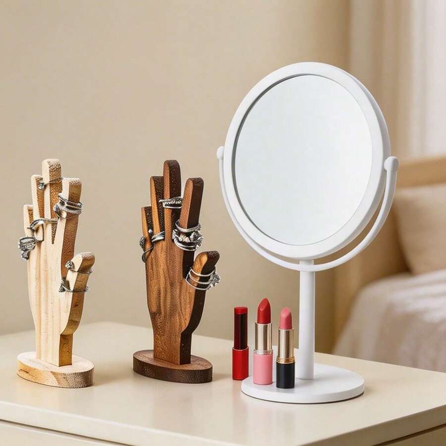 Nordic Solid Wood Hand-Shaped Jewelry Display Stand, Ring Holder, Earring Necklace Bracelet Jewelry Organizer, Multi-Slot Anti-Loss Desktop Organizer, Dressing Table Bedroom Bathroom Home Decor, Natural Wood Style Minimalist Decoration, Birthday Christmas Gift For Women - Multicolor - View 1