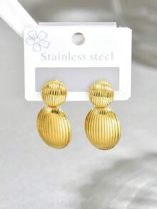 1 Pair Oval Stainless Steel Geometric Pendant Minimalist Fashion Women's Earrings - Gold 1438 - View 5
