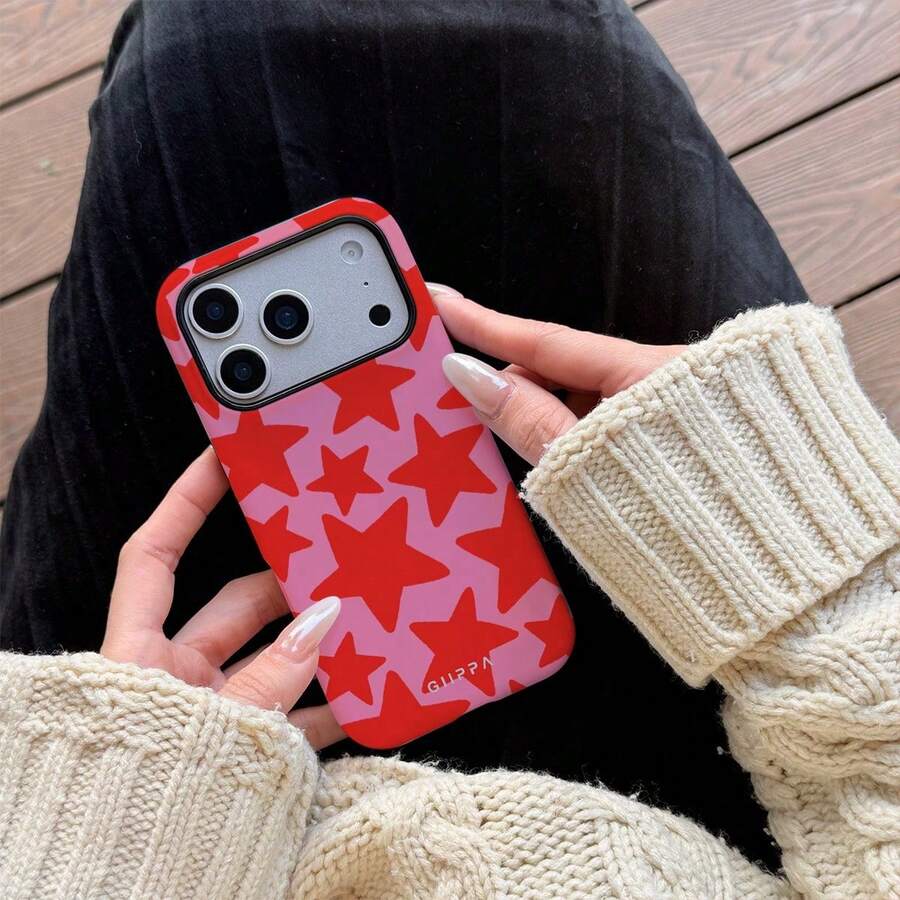 A Stylish Phone Case That Does Not Include A Lanyard Or Stand. This One-Piece Fashion Phone Case Features A Dark Blue Star Design And Is Suitable For The 17 Pro, 16 Pro, 15 Pro, And 14 Pro. A Stylish And Interesting Korean-Style Phone Case, Compatible With The 11/12/13/14/15/16 Pro Plus. Its Elegant Design Is Suitable For Both Men And Women. A Great Gift For A Girlfriend On Easter Or Her Birthday. - 紅色 - 查看 1