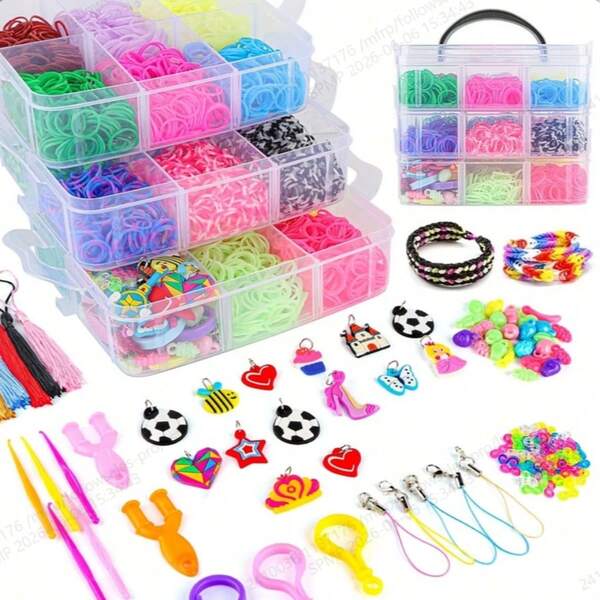 4800pcs Loom Bands Kit - Vibrant 3-Layer Woven Rubber Bands With Accessories For DIY Bracelets, High Elasticity, Bright Colors, Perfect Arts & Crafts Gift For Youngsters