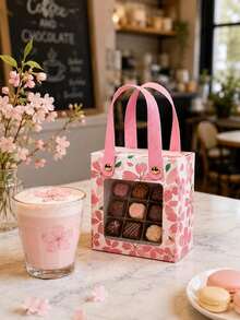 1/5/12pcs Pink Floral Transparent Window Gift Boxes, Birthday, Baby Shower, Wedding Party Favor Bags, Candy & Snack Packaging Set - Cherry Blossom Box - View 11