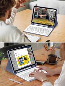 适用于 iPad (A16) 11 英寸第 11 代 (2025) 的键盘保护套，也兼容 iPad 10.2 英寸第 9/8/7 代、Air 4/5/6、10.9/11 英寸、Pro 11。支持自动睡眠/唤醒功能，配备可拆卸无线蓝牙键盘、150mAh 电池、超薄轻巧支架和触控笔插槽。 - 淺灰紫 - 查看 9