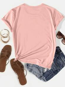 1 Loose-Fitting T-Shirt With Heart And Leopard Print, Modern And Eye-Catching Design, Comfortable And Versatile Style, New Y2K Summer Style. - 粉色 - 查看 2
