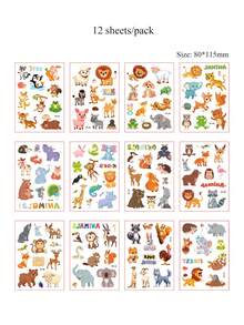 12 Sheets Animal Tattoo Stickers, 130 Animal Pattern Hand Tattoo, Penguin, Rabbit, Kangaroo, Monkey, Sheep And Elephant Elements Body Stickers, Waterproof Realistic Temporary Fake Tattoo Stickers, Suitable For Arms, Perfect Birthday Holiday - Multicolor - View 7