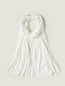 1pc Soft Solid Color Jersey Hijab, Solid Color Long Scarf, Arab Knit Head Wrap - White - View 8