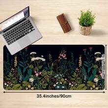 Floral Pattern Extended Gaming Mouse Pad, Abstract Black Desk Mat, Floral Texture Non-Slip Rubber Bottom, Stitched Edge Keyboard Mouse Pad, Suitable For Office, Home And Gaming - View 4