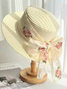 New Flat Top Straw Hat For Women, Embroidered Woven Hat, Summer Sun Protection Hat, UV Protection Sun Hat, Beach Hat - A - View 6