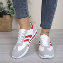 Women's Casual Sports Shoes, Solid Color Lace-Up Comfortable Daily Commute Shopping Non-Tiring Thin Sole Stan Smith Style Shoes Minimalist Sports College Style Flat Shoes Back To School Season Fashion Versatile Casual Shoes - Red - View 4