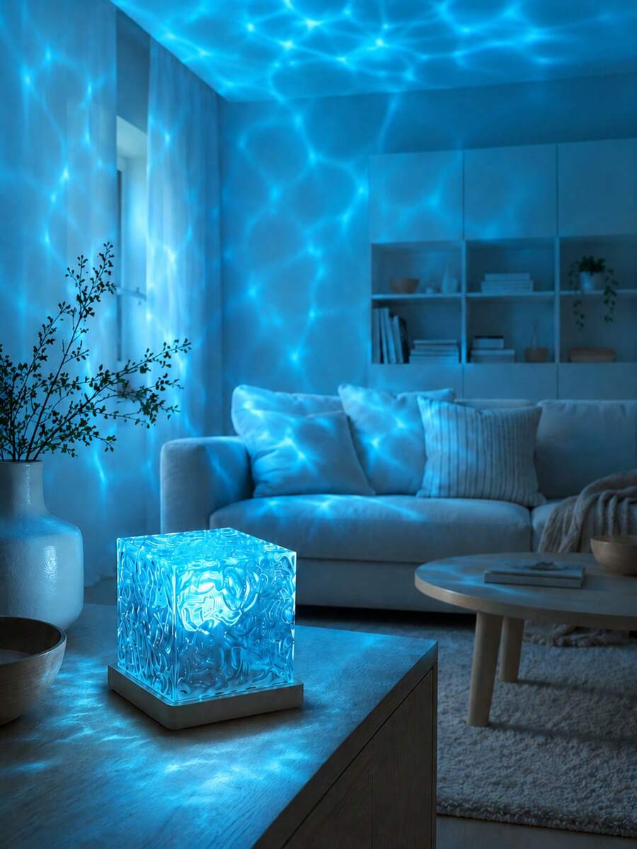 Lampu Proyeksi LED Riak Air RGB 16 Warna dengan Kontrol Jarak Jauh & Saklar Sentuh, Lampu Malam Kubus Kristal yang Dapat Diredupkan Bertenaga USB untuk Kamar Tidur, Dekorasi Ruangan, Pesta, Bar, Restoran & Pencahayaan Suasana Rumah