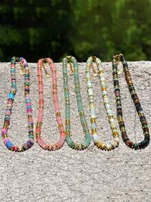 1 pieza Collar de cuentas de piedra natural con colores arcoíris estilo bohemio y dopamina, cadena de clavícula vintage de orgullo para mujeres, adecuado para uso diario, vacaciones, viajes, uso casual, regalo de joyería de moda para familiares y amigos - color - Ver 6