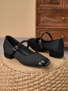 MonaNise Zapatos de tacón bajo cuadrado y tacón de bloque para trabajo - Negro - Ver 3