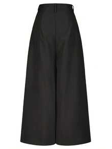 Talla Grande - Talla Grande - Pantalones elegantes de talle alto y pierna ancha para mujer, pantalones de vestir, pantalones casuales de negocios holgados, con bolsillos - Negro - Ver 3