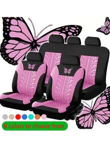 9pcs/4pcs Universal Butterfly Pattern Embroidered Car Seat Covers - Polyester Fabric, All Seasons Applicable, Airbag Compatible, Hand Washable - Suitable For Sedans, 4pcs Set Includes 2 Seats & 9pcs Set Includes 5 Seats Options) - ZYT5 - View 2