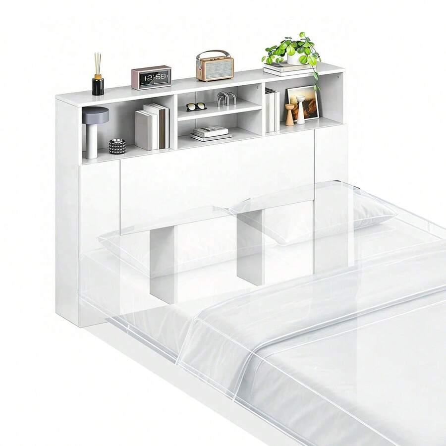 Cabecera Matrimonial Con Luces Led Y Enchufes Para Cama - Blanco - Ver 1