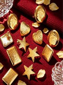 10 Pcs 18K Gold Plated 304 Stainless Steel Stud Earrings, Including Hammered Star, Heart, Square And Oval Empty Base Pins, Suitable For Handmade DIY Jewelry Making - Earrings - View 6