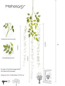 MEHELANY 12 piezas Guirnalda de enredadera de glicina artificial de 110 cm, flor y hoja artificial blanca de seda, guirnalda larga colgante, adecuada para decoración del hogar, fiesta, boda, Día de San Valentín, regalo de cumpleaños, ceremonia de graduación, decoración de jardín, plantas al aire libre, jardinería, flores artificiales - Blanco - Ver 6