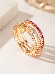 3rd Ring Roa Exquisite Cubic Zirconia 18K Gold Multi-Band Stackable Rings For Men And Women, Suitable For Daily Wear, Banquets And Nightclub Occasions - Gold - View 8