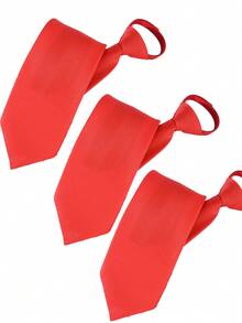 3pcs Men's Pull-Up Tie, Business Tie, Simple Solid Color Formal Tie - 3pcs Red - View 4