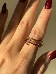 925純銀粉色鋯石奢華獨特玫瑰金電鍍多指戒指 女款 情人節 - Luxury Finger Rings - 查看 3