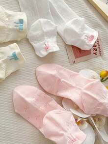 6 Pairs Summer Pure Cotton Short Socks, Thin Breathable Low-Cut Socks, Seamless Socks With Embroidered Bow On Heel - Multicolor - View 4