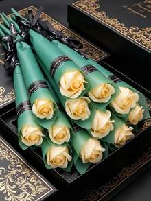 20 pièces Fleurs de savon parfumées Roses artificielles, Matériau de savon de bain à l'huile essentielle, Fleurs fausses éternelles réalistes, Cadeau de la Saint-Valentin, Faveur de mariage, Décoration de bureau à la maison - Multicolore - Voir 5