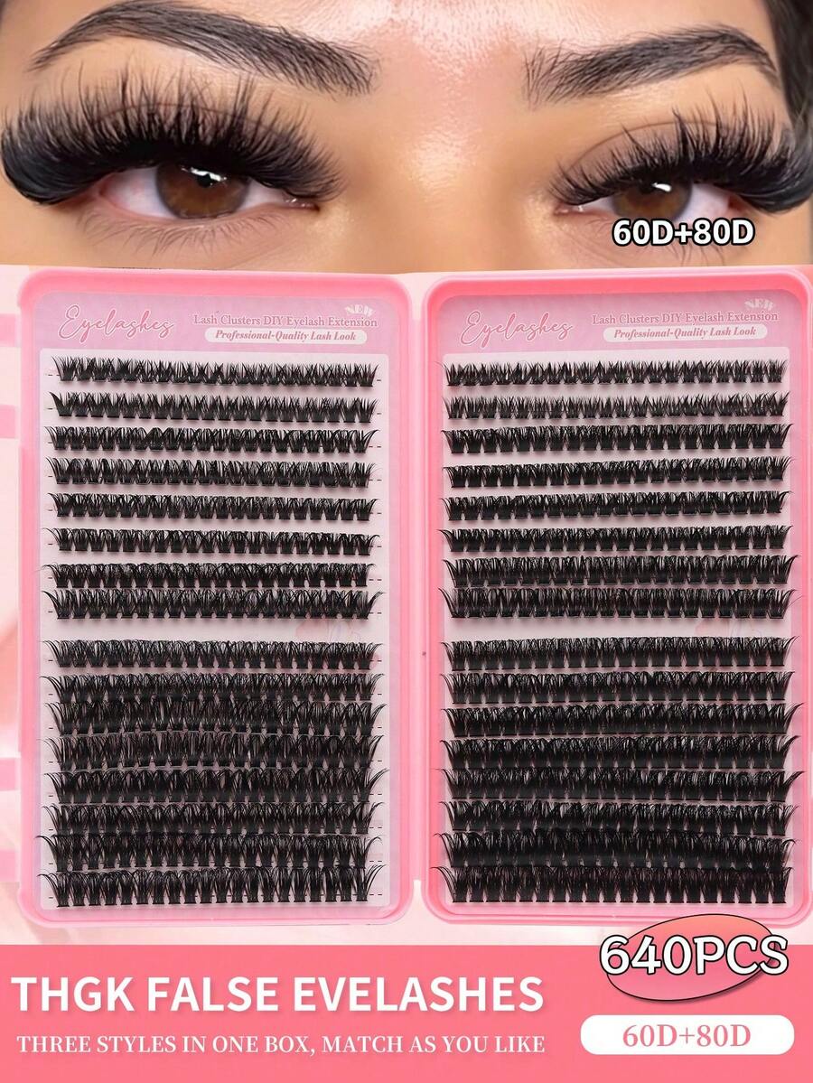 640 PCS Bulu Mata Cluster, D Curl 60D+80D, Panjang Campuran 8-16mm, Kit Ekstensi Bulu Mata Alami & Bervolume yang Lembut, Ringan, dan Dapat Digunakan Kembali untuk Pemula, Penggunaan Sehari-hari, Pernikahan, Kencan, Pesta, Festival, Halloween, Rumah, dan Perjalanan - D - View 1