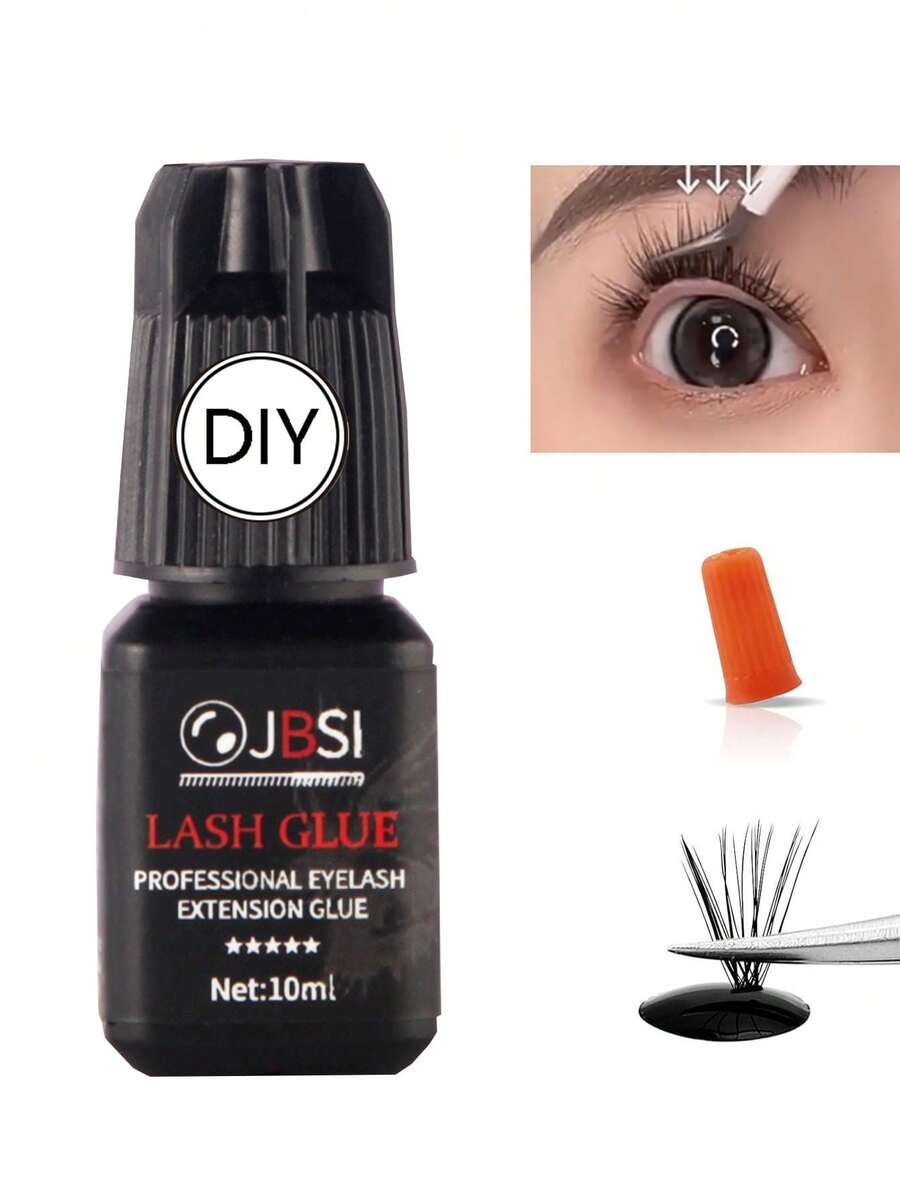 1pc Sensitive Eyes Lash Cluster Glue - 3 Second Quick Dry, Strong Hold Lasts 2 Weeks, Waterproof Eyelash Adhesive For DIY At-Home Use, Semi-Permanent Cluster Extensions (10ml, Black)