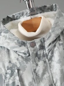Tween Boy Autumn/Winter Casual Outdoor College Thermal Lined Cargo Pocket Hooded Jacket - Grey - View 7