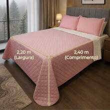 Single/Queen Double-Sided Bedspread Set With Sherpa Alaska 03 Pieces - Premium Soft Touch - 玫瑰 - 查看 2