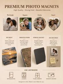 Customized Photo Refrigerator Magnet Set, Personalized Image Fridge Magnets, Including Rectangular, Square, Round And Heart Shapes, Can Upload Your Own Photos Or Customize Text, Multiple Image Display, Suitable For Kitchen And Living Room, Commemorative Gift For Family, Couples, Pets - Multicolor - View 6