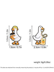 2pcs Summer Juice Goose Enamel Pin Set, Cute Drinking Duckling Matching Brooch, Fun Accessory For Kids & Adults, Perfect Gift Idea - Multicolor - View 3