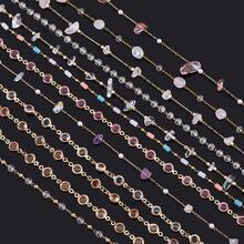 1m Fashionable Multi-Style Colorful Glass Rhinestone Asymmetrical Stone Copper Clasp Bead Chain For Handmade DIY Bracelets, Necklaces And Clothing Accessories - DIY Chain - View 5